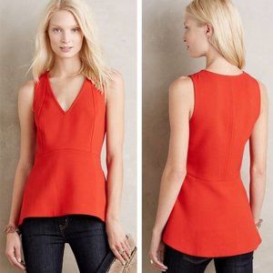 Anthropologie Leifsdottir Hara Sleeveless Peplum Top Orange/Red Size 16